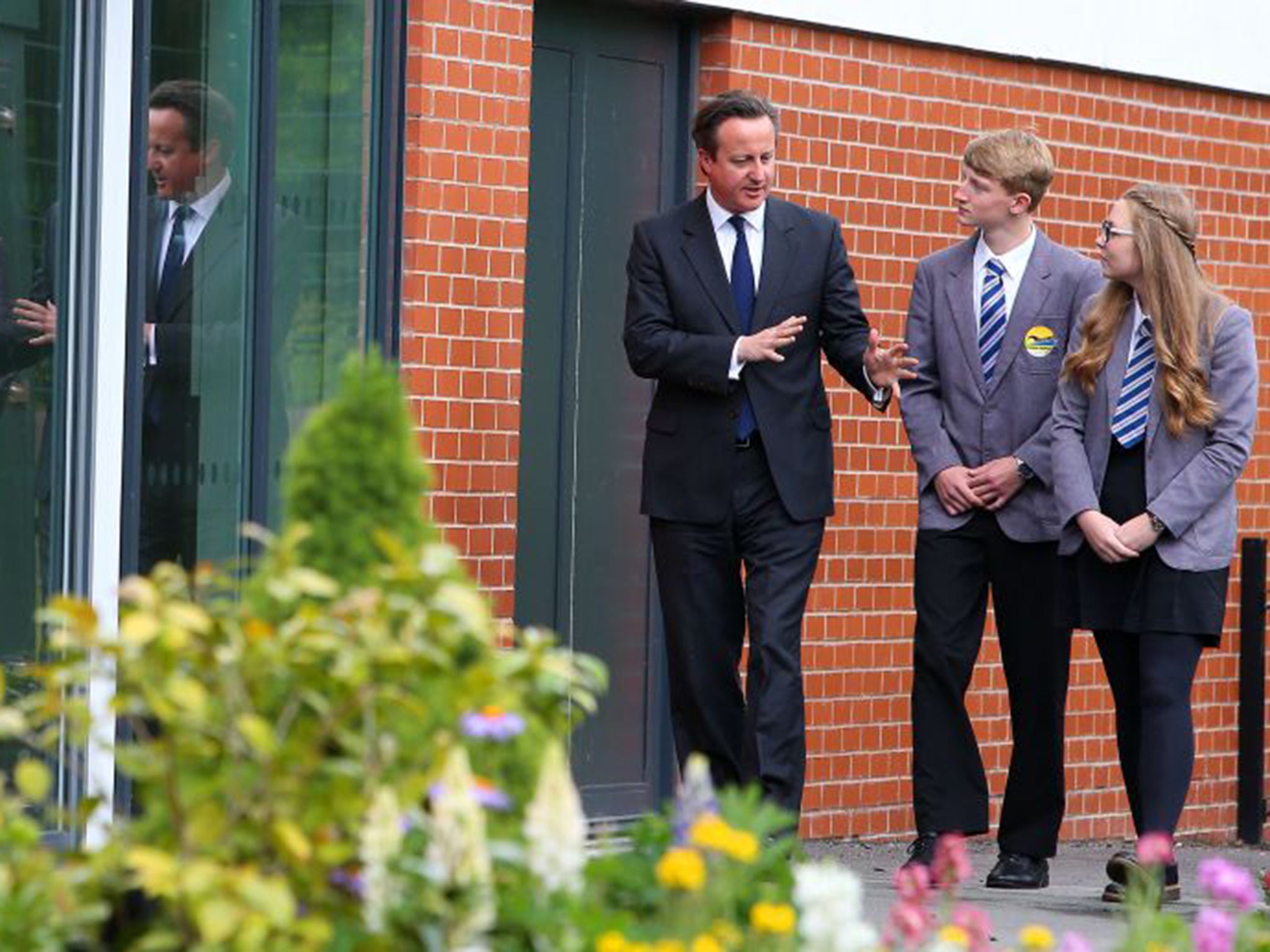The Prime Minister David Cameron during a visit to Ormiston Bolingbroke Academy in Runcorn, Cheshire, on Monday