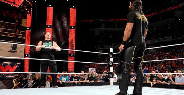 Lesnar arrives to confront Rollins as The Authority desert him