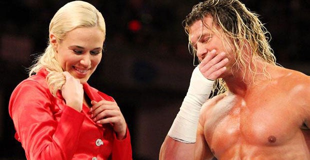 Dolph Ziggler and Lana enjoy the former's victory over Adam Rose