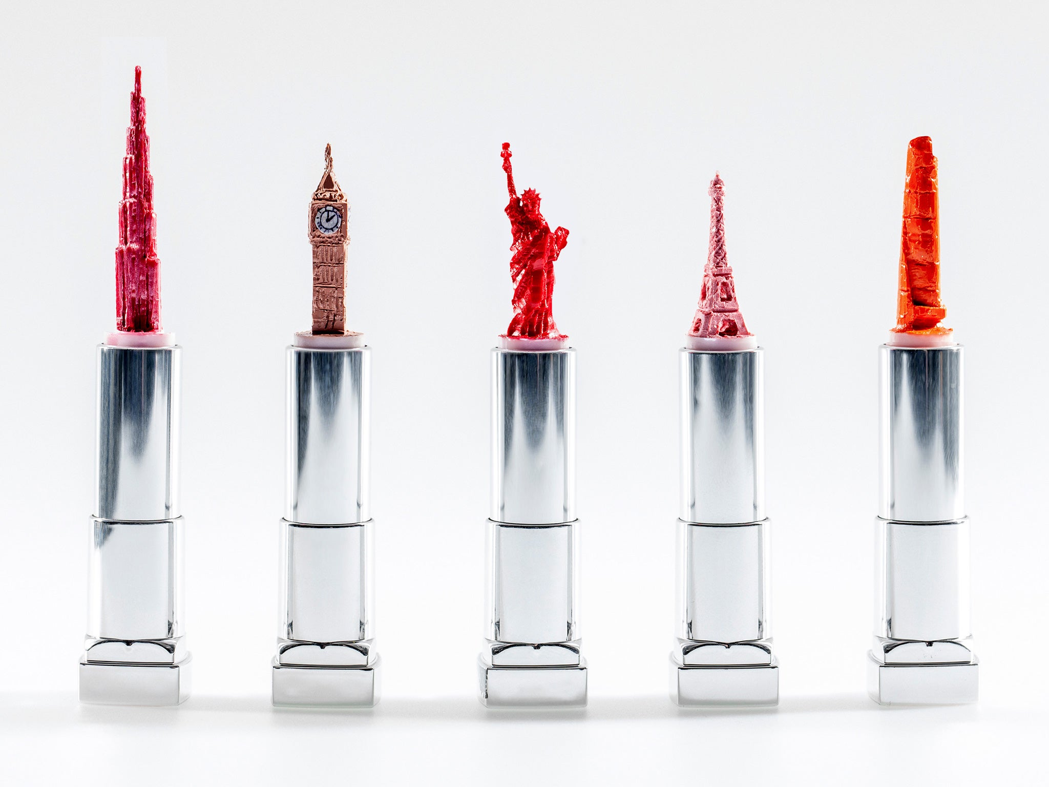 Lipsticks hand-carved into mini sculptures by artist Hedley Wiggan