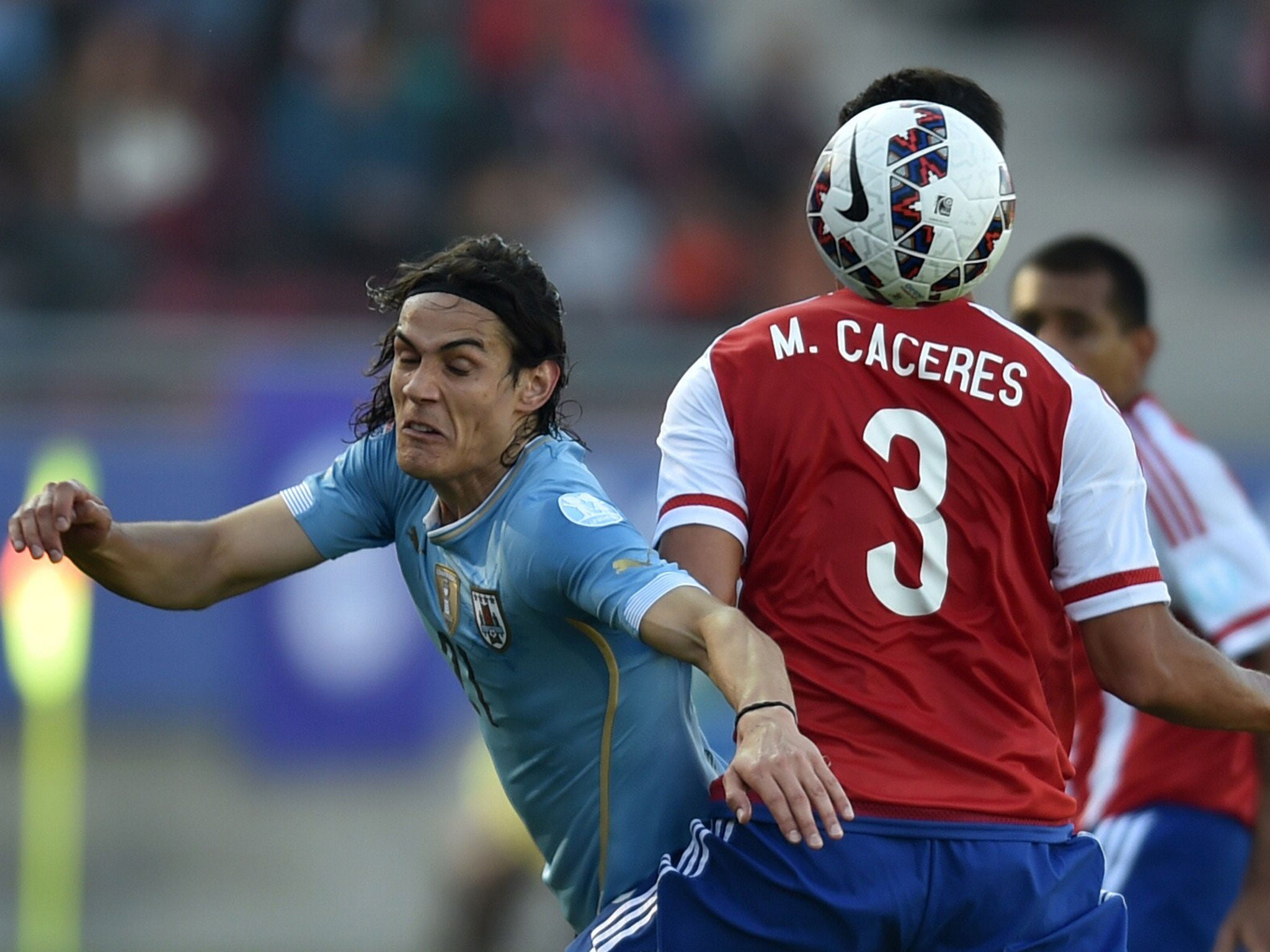 Cavani in action against Paraguay during the Copa America