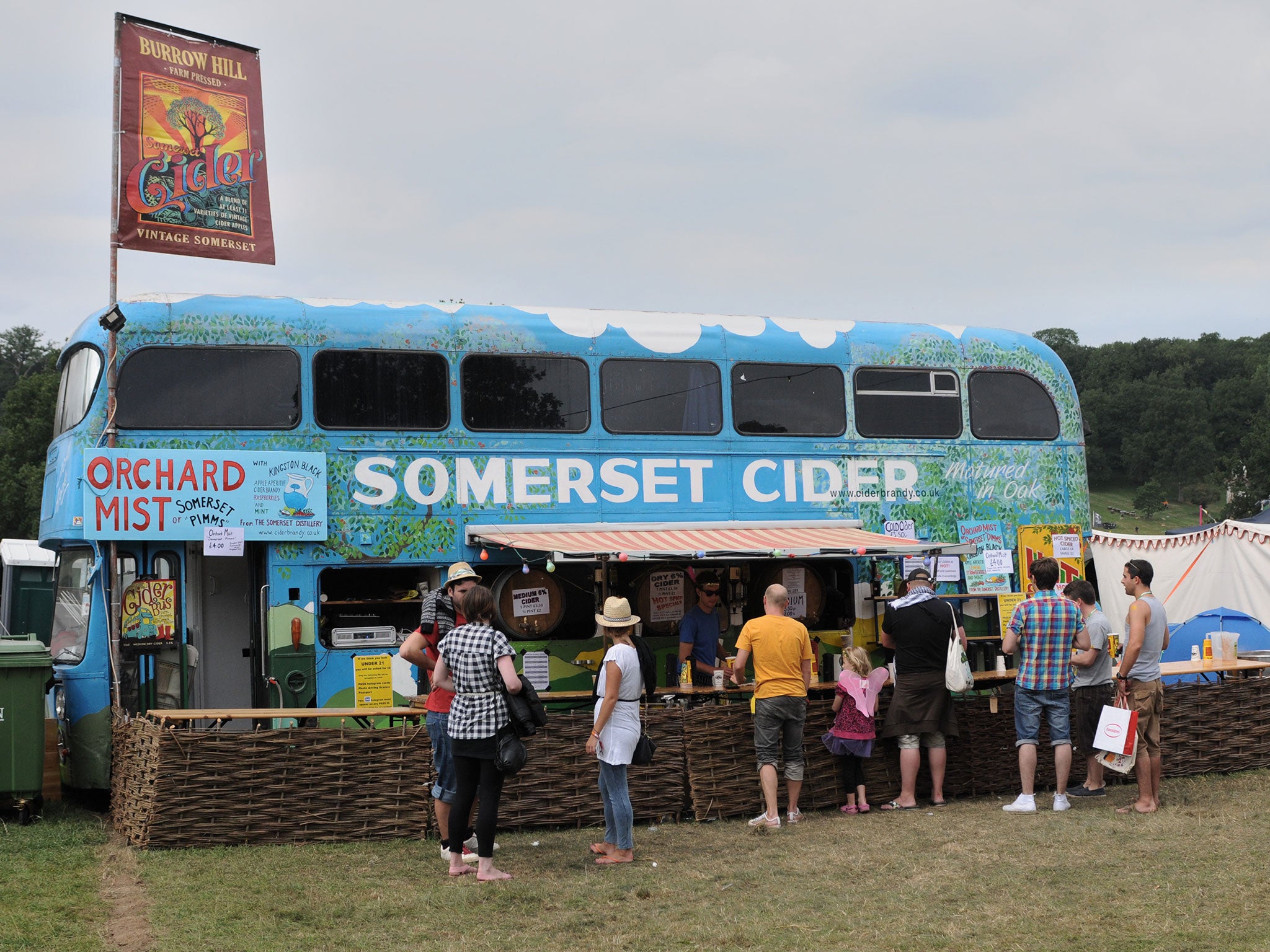 The Somerset Cider Bus in situ at Glastonbury Festival