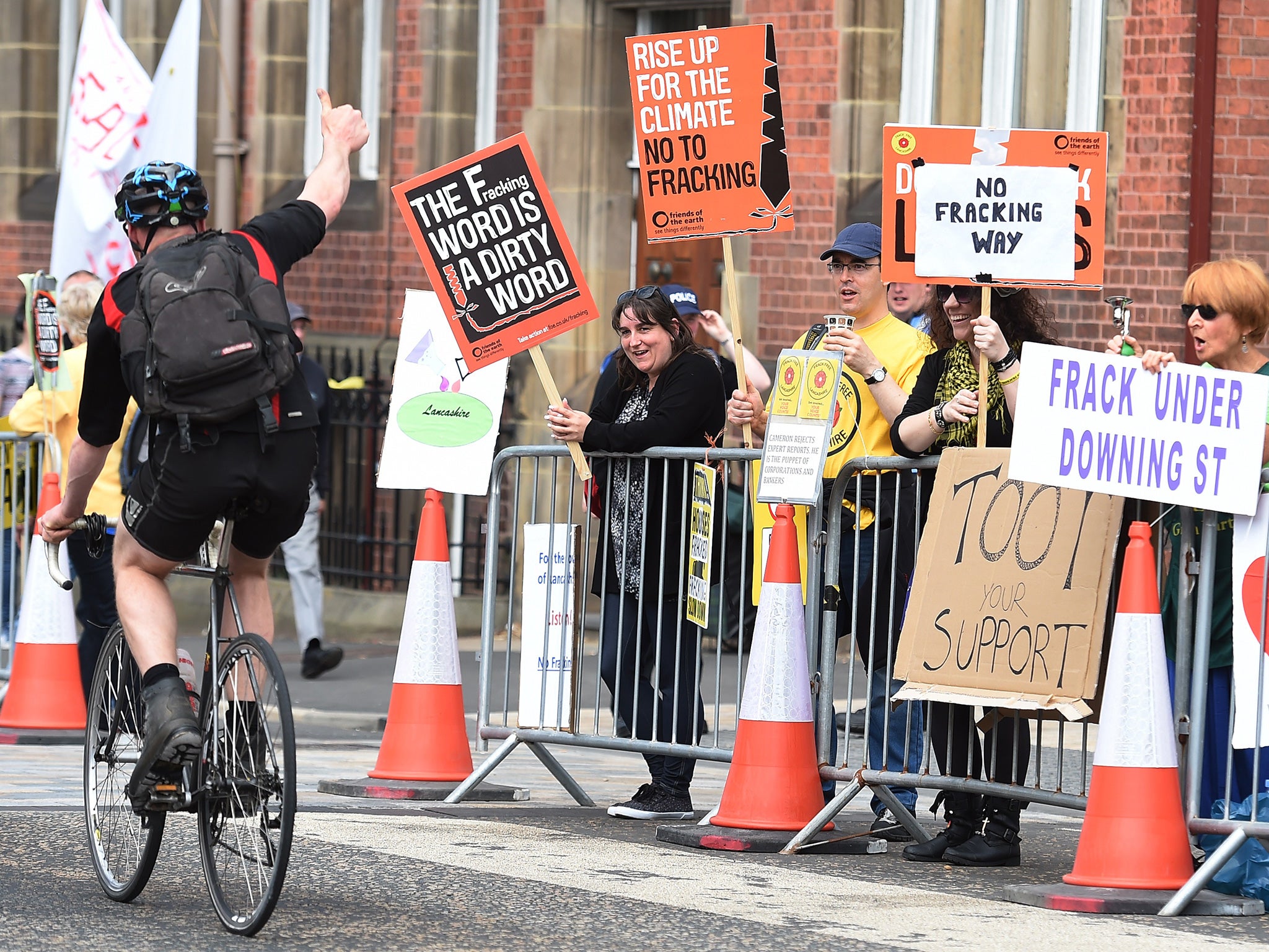 Anti-fracking protestors outside Lancashire County Hall in Preston