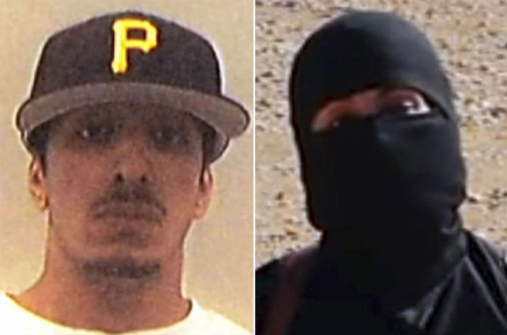 Mohammed Emwazi pictured before he joined Isis (left) and in one of the group's propaganda videos