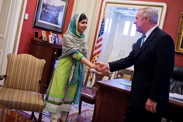 Malala meets with Senate Minority Whip, Richard Durbin, D-Ill., in the Capitol yesterday