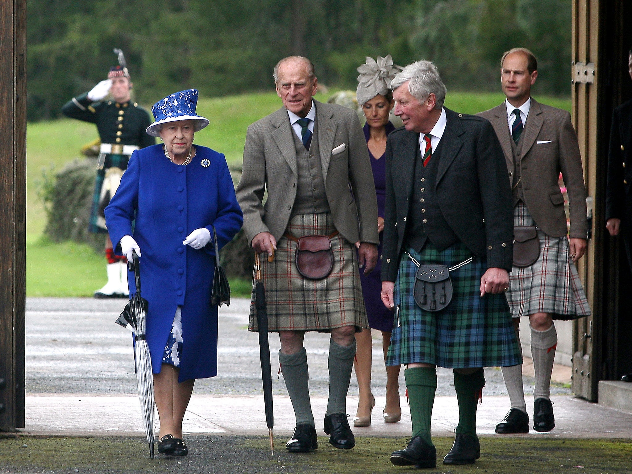The Queen and Prince Philip attend a garden party at Balmoral Castle in August 2012