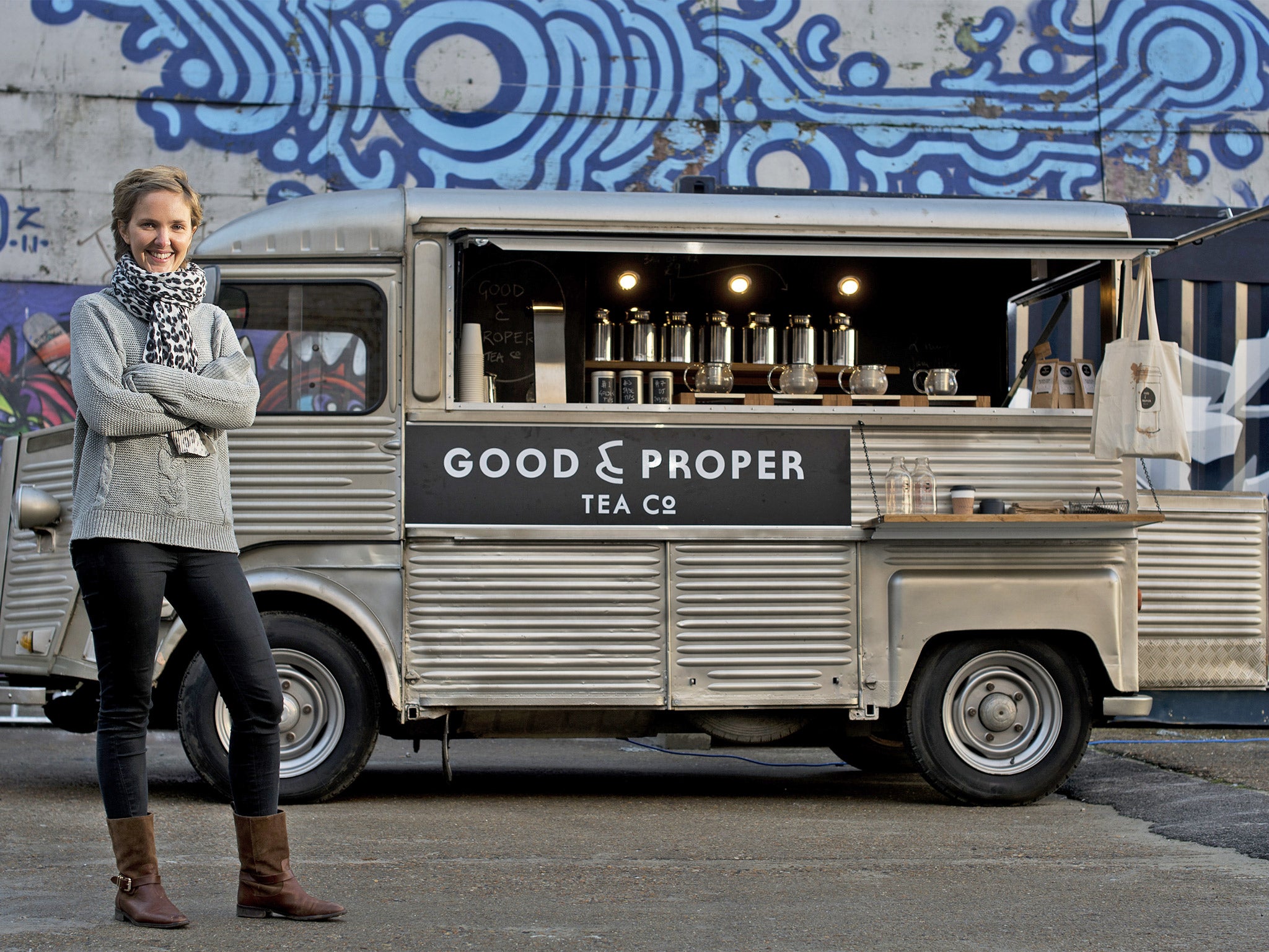 Successful start-up: Emilie Holmes with her crowd-funded tea van in London back in 2012