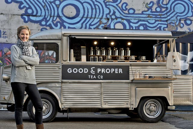 Successful start-up: Emilie Holmes with her crowd-funded tea van in London back in 2012 