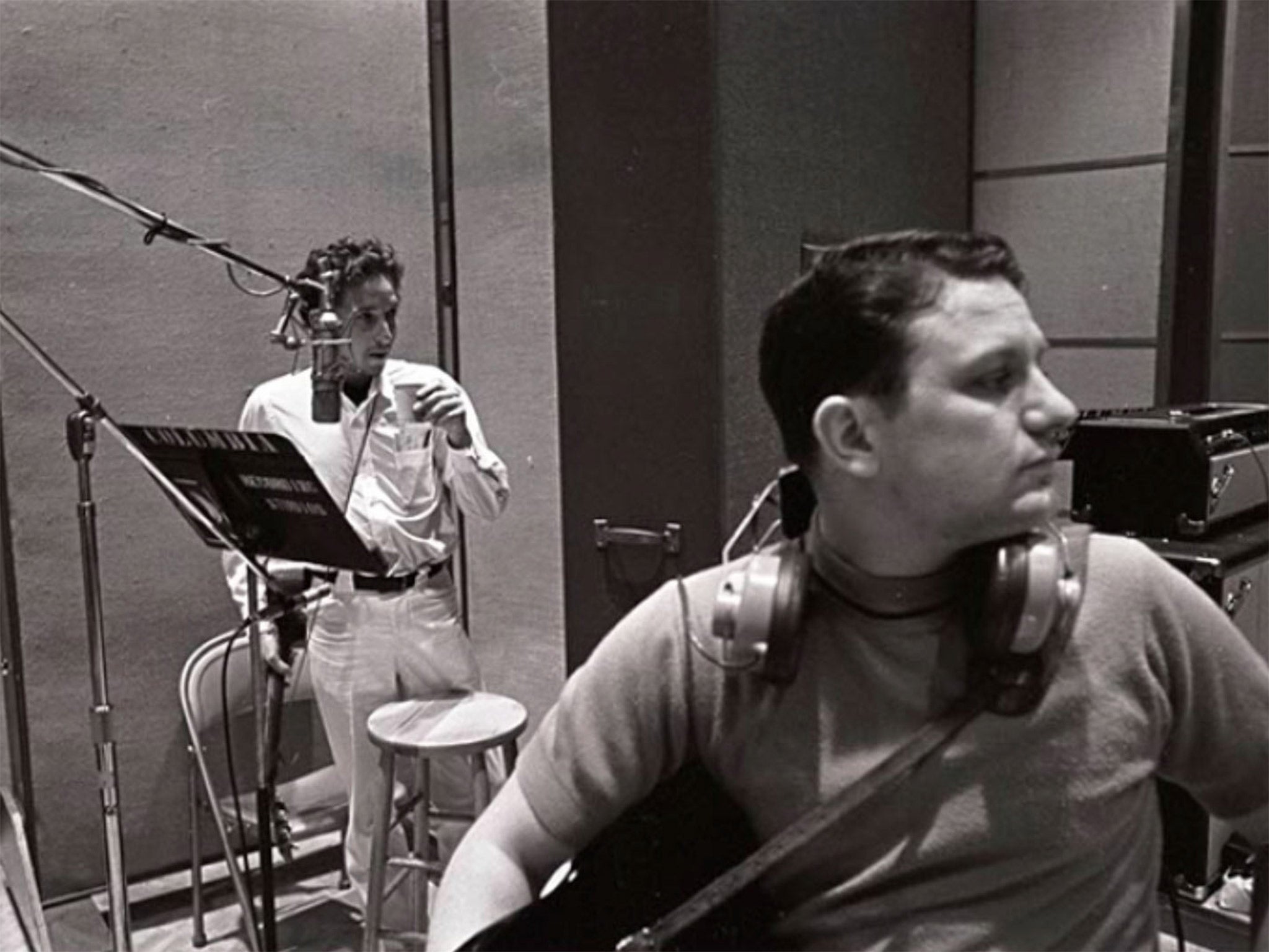 Charlie McCoy playing with Bob Dylan in Nashville’s Columbia Records Studio in the late 1960s