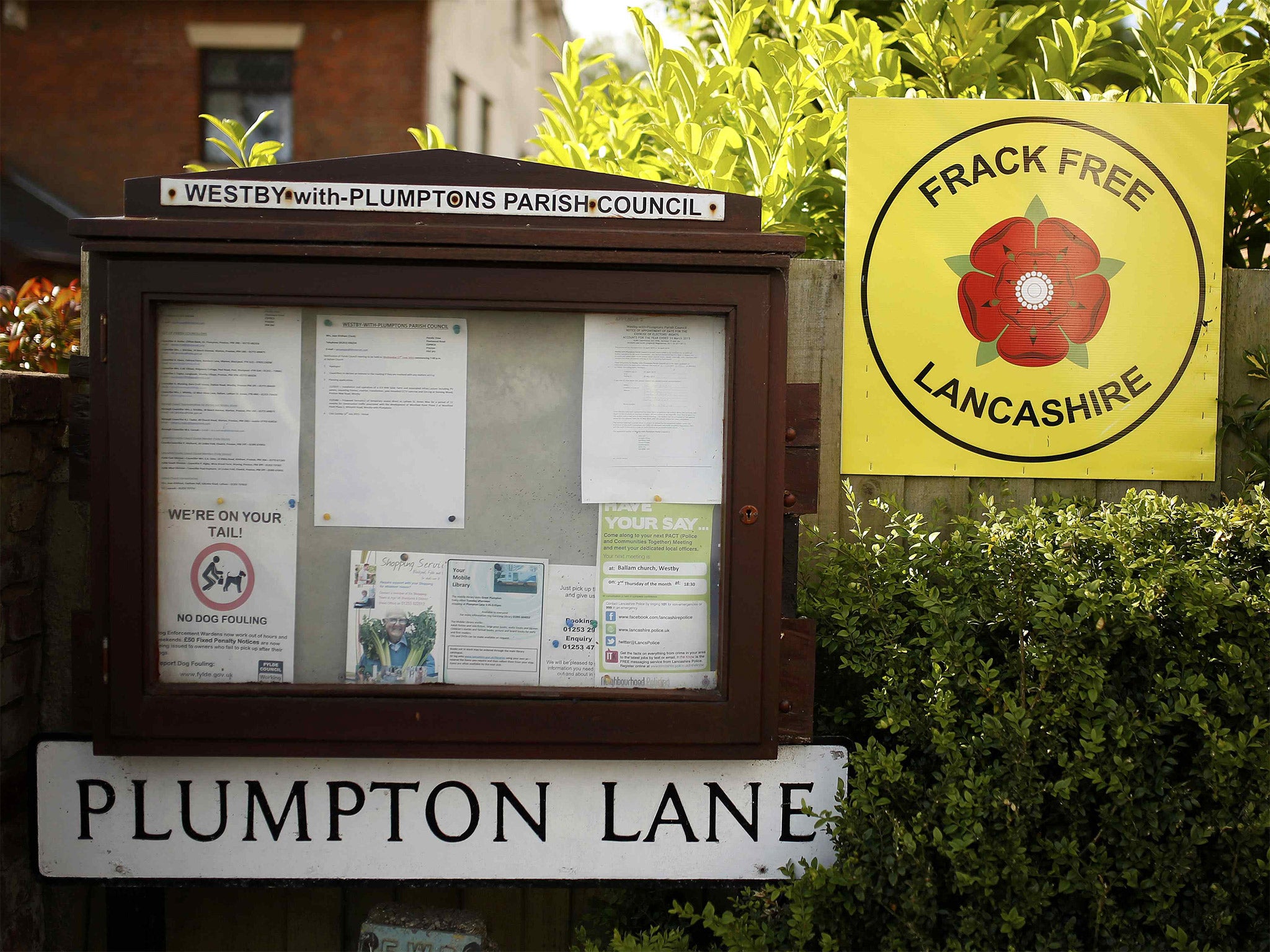 An anti-fracking sign in the village of Little Plumpton in Lancashire
