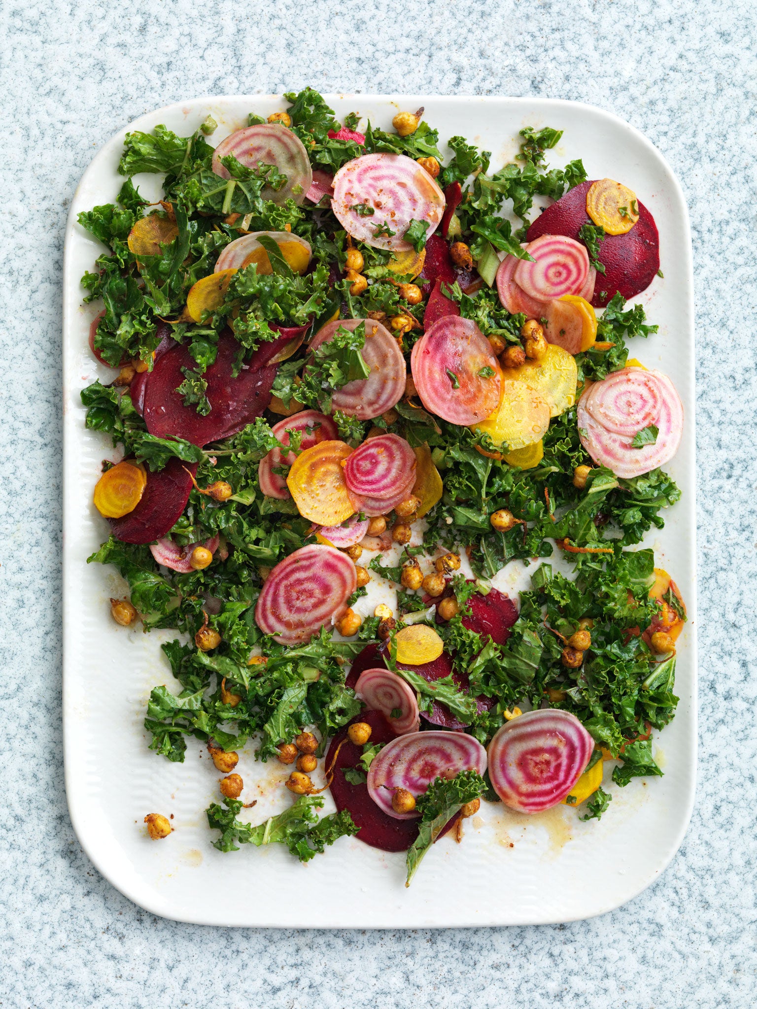 Kale, beetroot and roasted chickpea salad