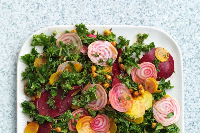 Kale, beetroot and roasted chickpea salad