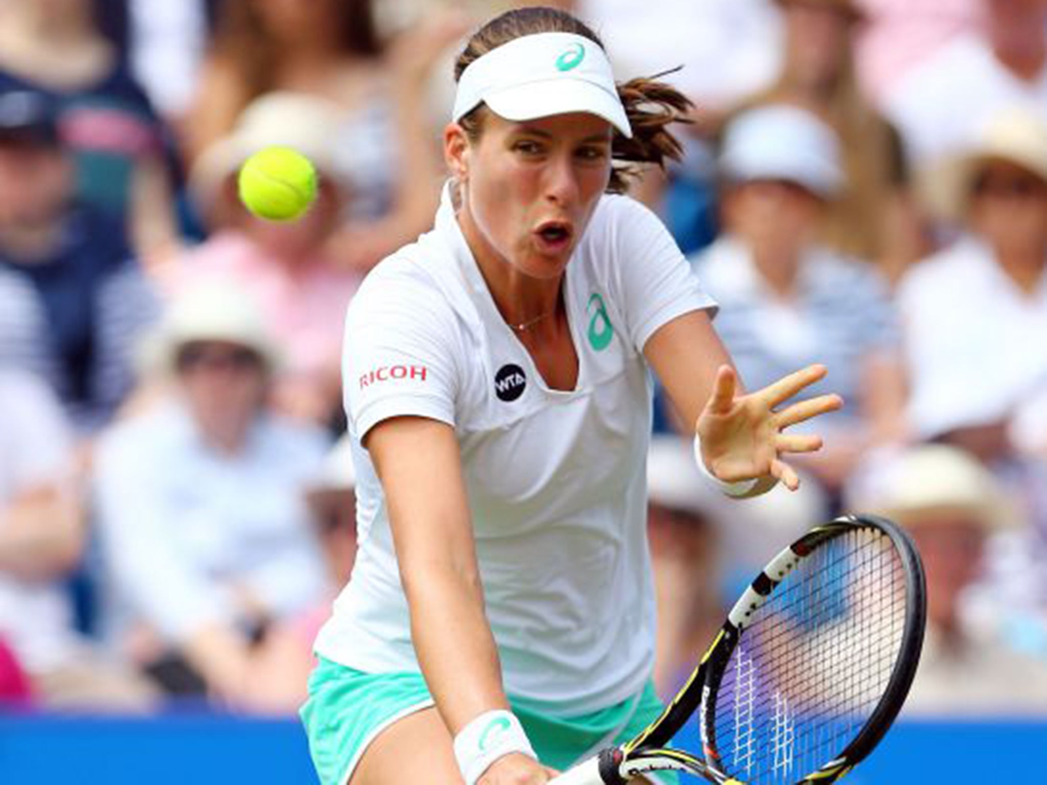 Jo Konta was beaten in three sets by Belinda Bencic at Eastbourne on Thursday
