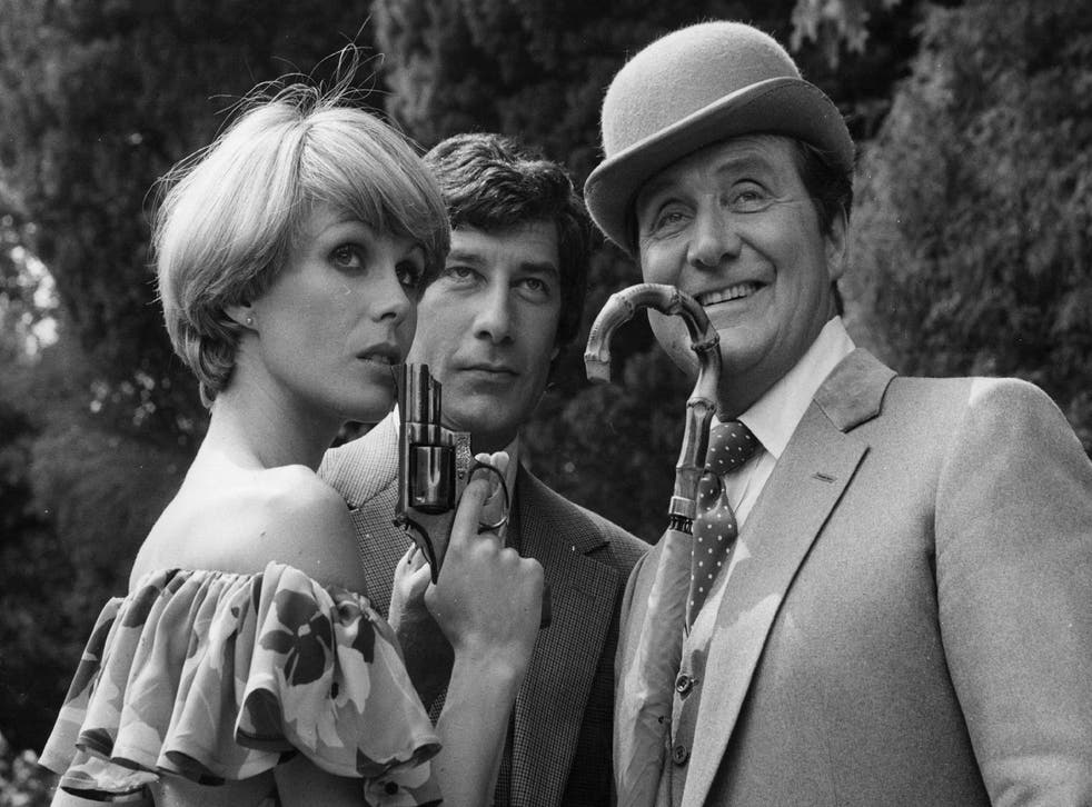 Patrick Macnee, right, as John Steed in 'The Avengers', with Joanna Lumley as Purdey and Gareth Hunt as Mike Gamdit