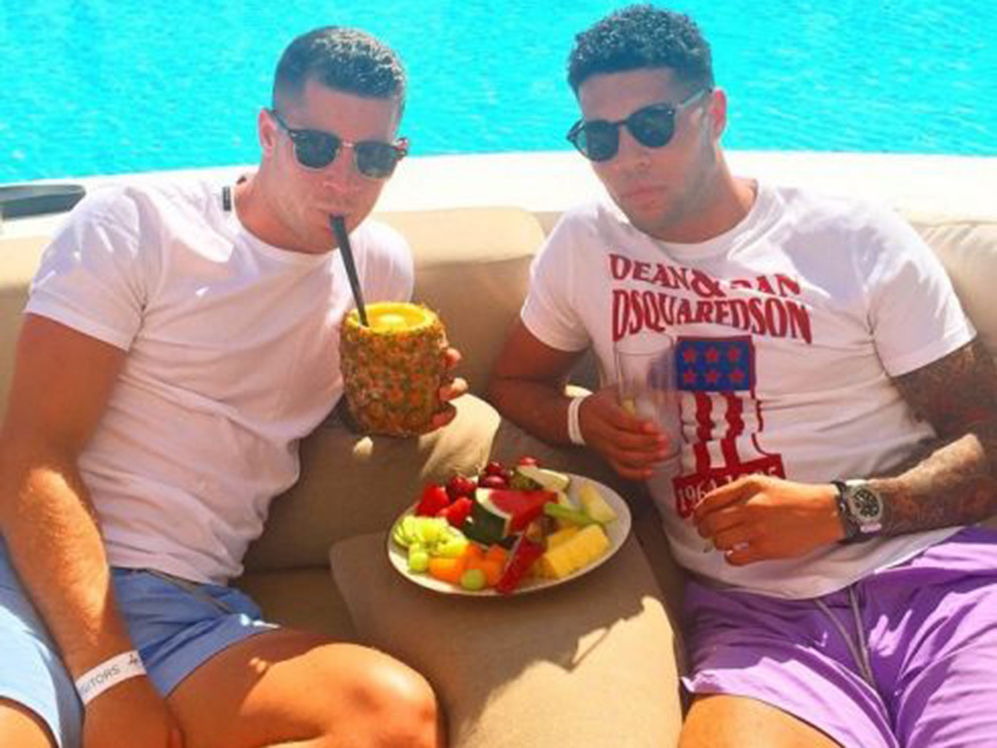 Ross Barkley, left, has posted photos of himself on holiday in Ibiza during the tournament