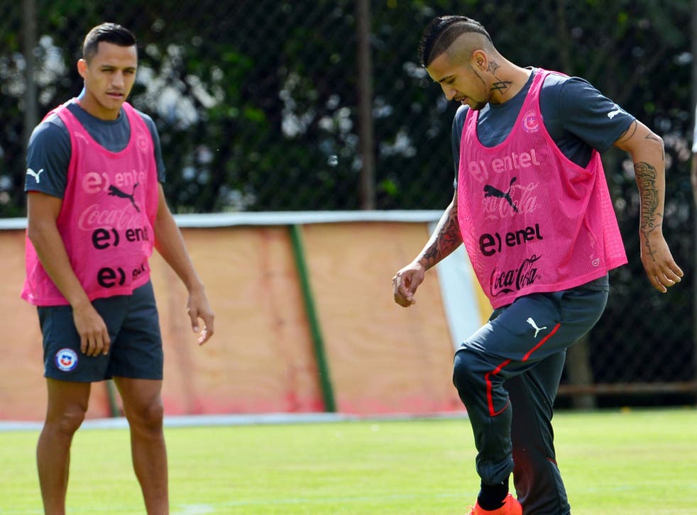 Alexis Sanchez and Arturo Vidal during Chile training