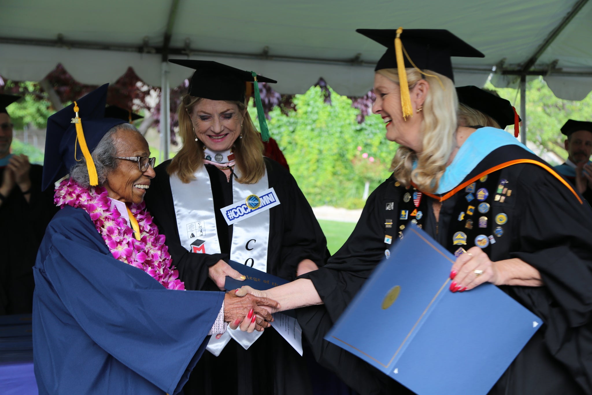 99-year-old Doreetha Daniels received cheers and tears as she collected her college degree