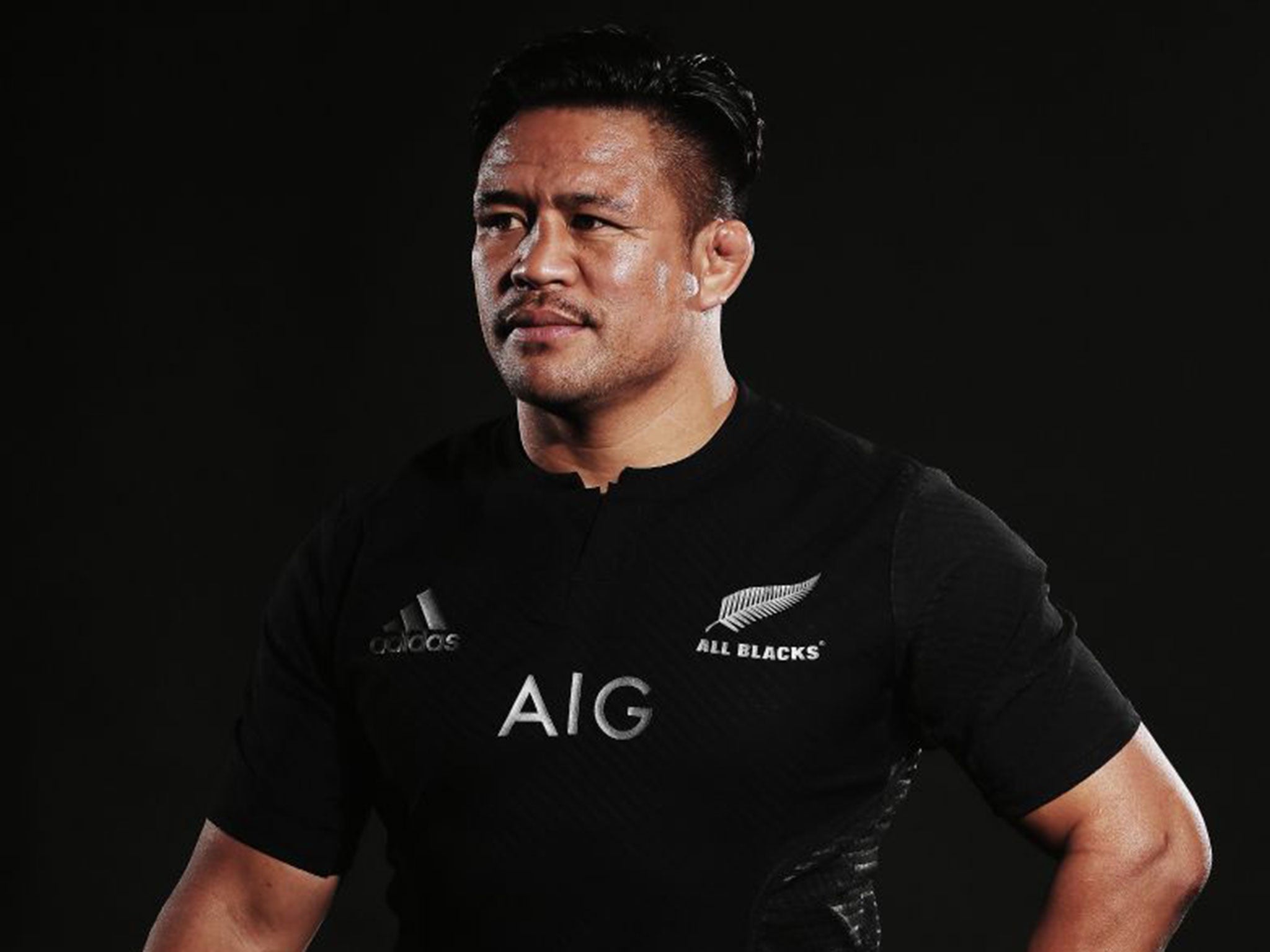 Keven Mealamu of the All Blacks poses for a photo during the New Zealand All Blacks portrait session
