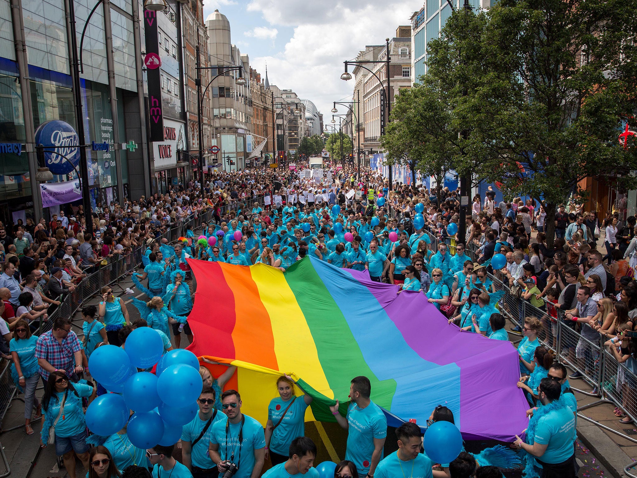 Cheerful crowd at the London Pride parade