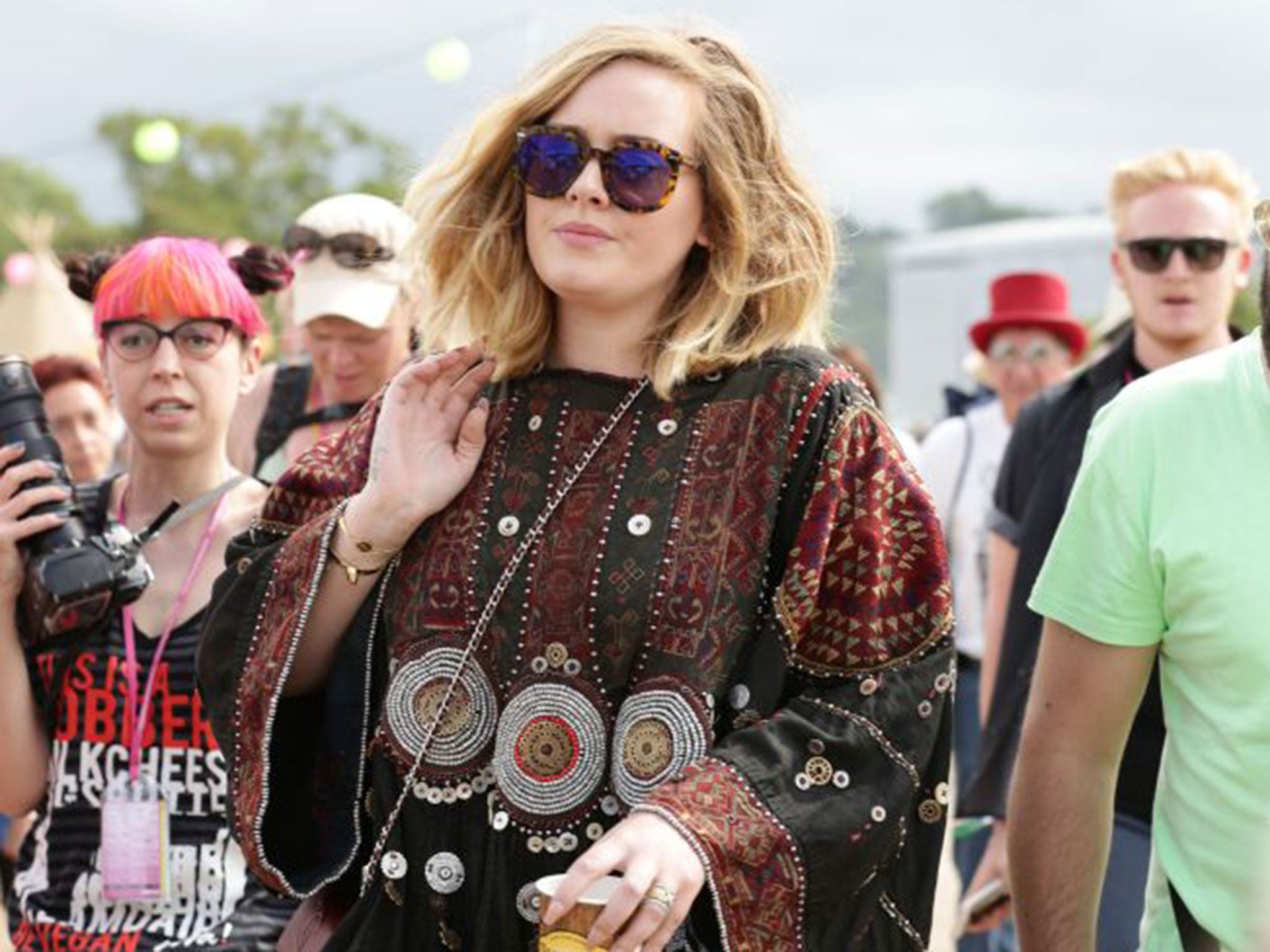 Adele backstage during Glastonbury Music Festival on Saturday, June 27