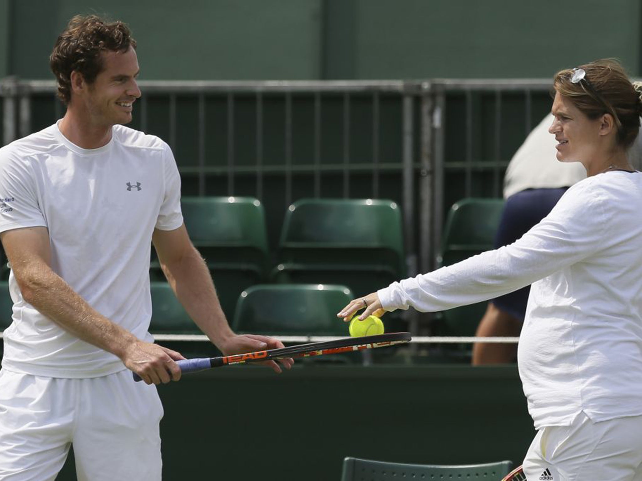 Andy Murray and his coach Amélie Mauresmo enjoy some practice time on Saturday