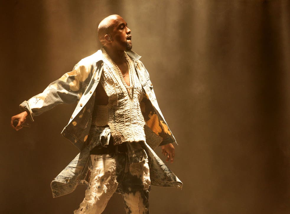 Kanye West performs on the Pyramid Stage at Glastonbury