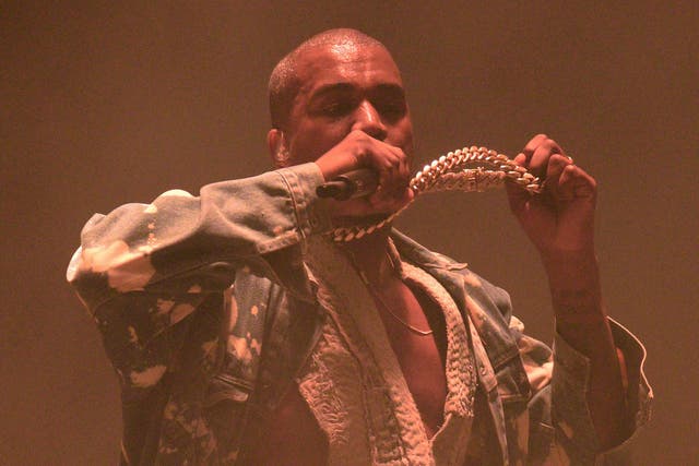 Kanye West headlines the Pyramid Stage at the Glastonbury Festival 
