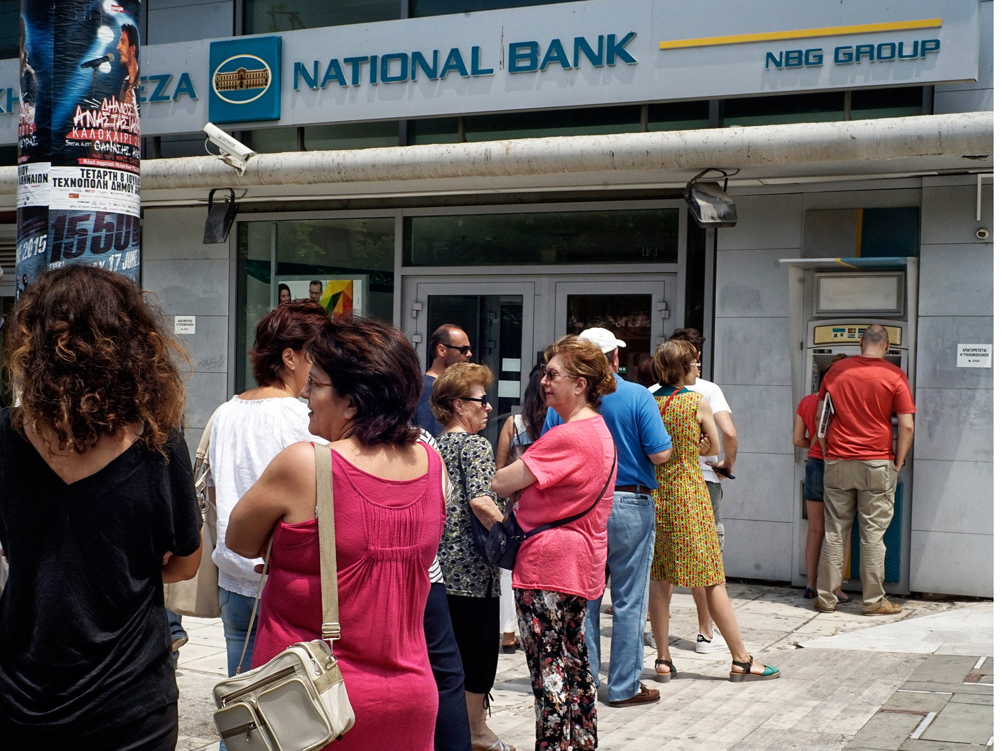 Greeks have been queuing to withdraw cash from their banks over the weekend following the announcement of a referendum on EU bailout terms