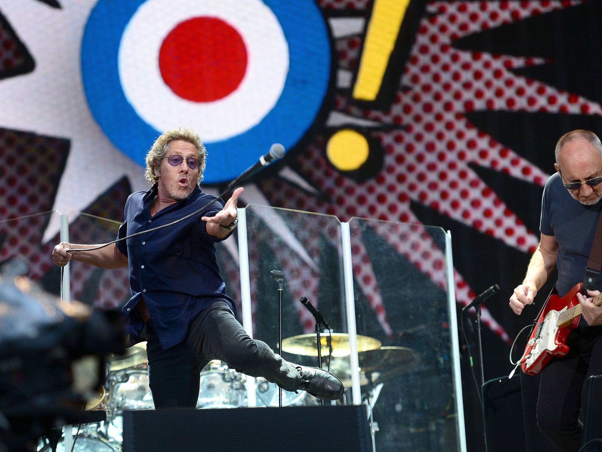 Singer Roger Daltrey (L) and guitarist Pete Townshend of The Who perform at the Barclaycard British Summertime gigs at Hyde Park on June 26, 2015