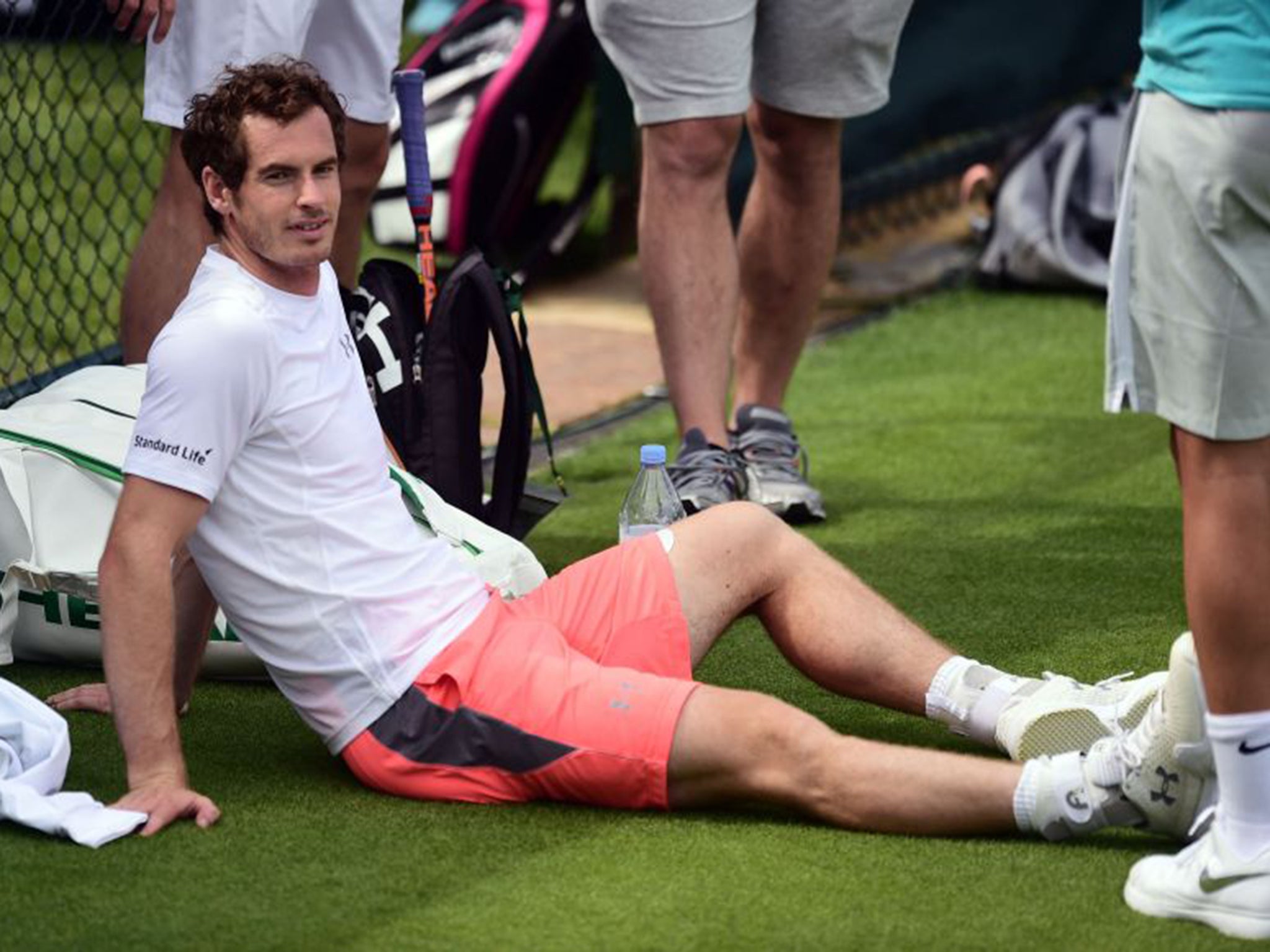 Andy Murray relaxing during a practice session ahead of Wimbledon