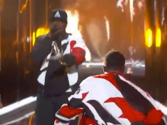 P Diddy falls off stage into a hole while performing at the BET awards
