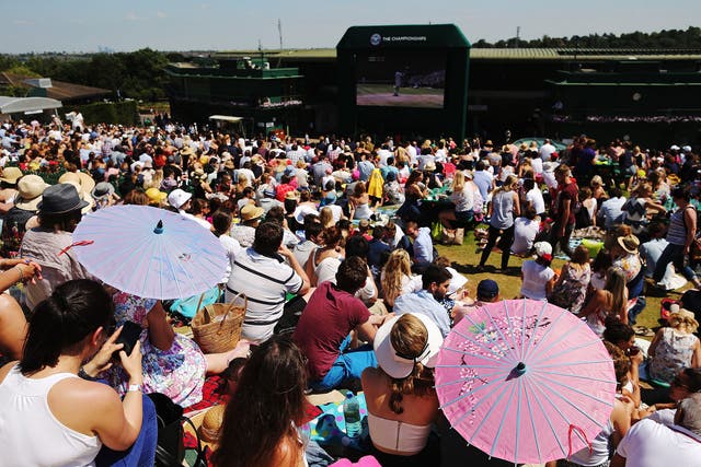 A view of spectators on 'Henman Hill' in 2014