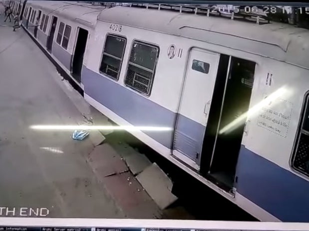 CCTV footage shows train overshoot the platform at Churchgate station
