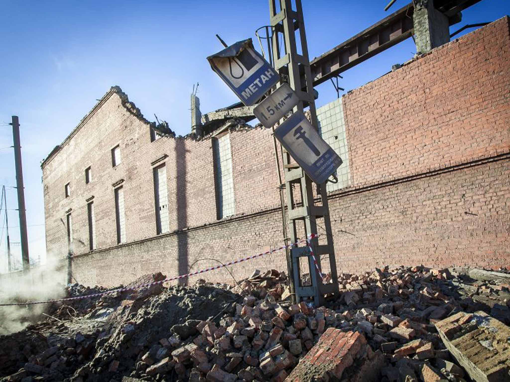 Damage at a factory after a rock exploded in the sky in Siberia