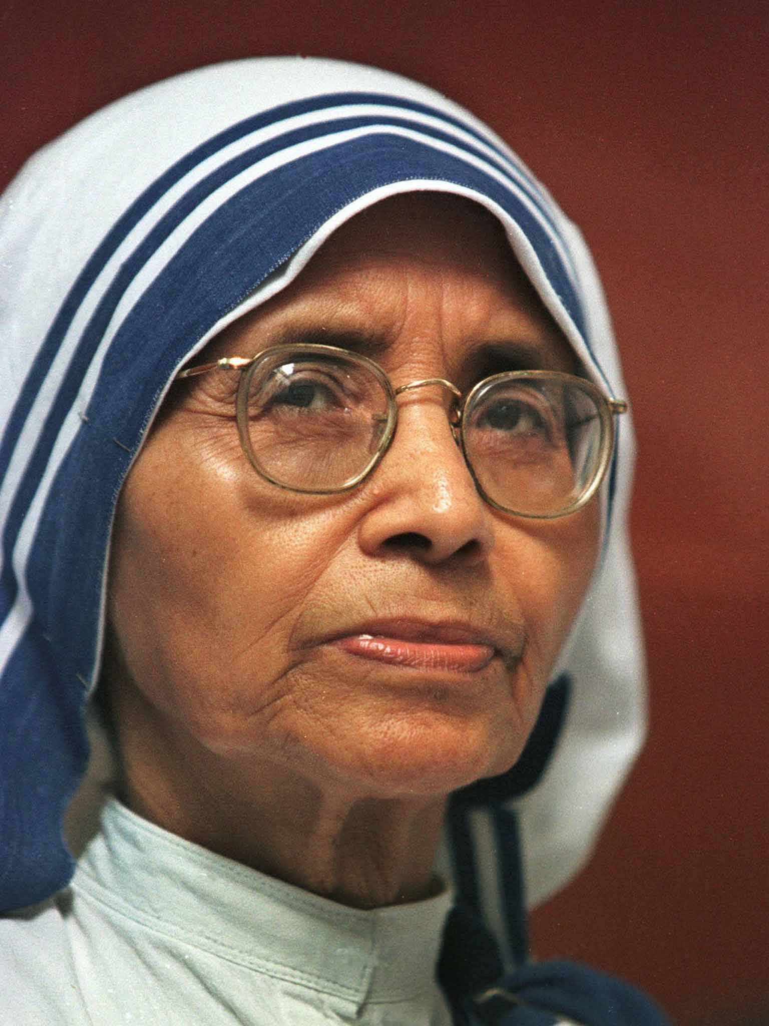 Sister Nirmala at her first press conference in 1997 after Mother Teresa had died