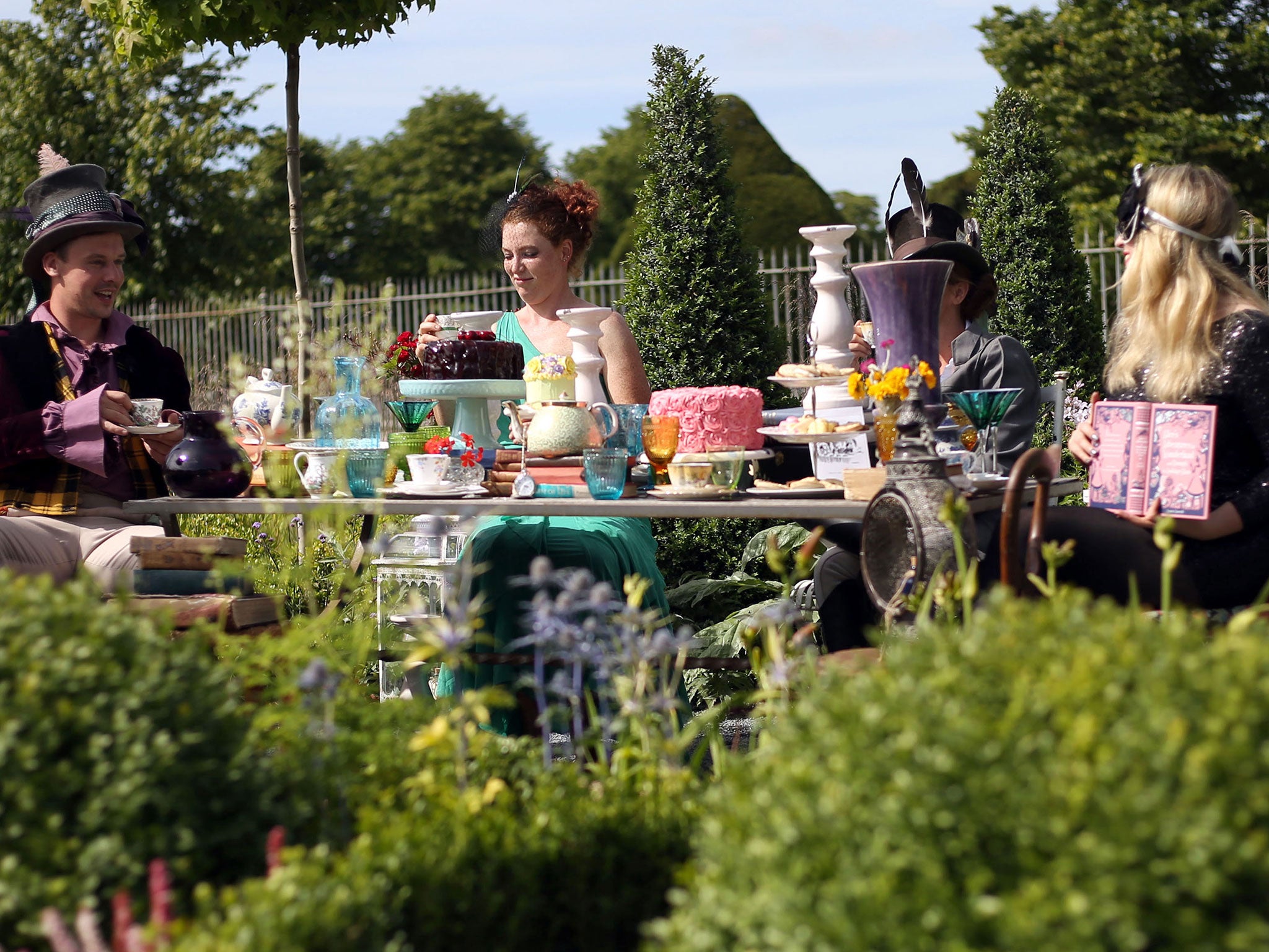 An ‘Alice in Wonderland’ garden at Hampton Court Palace Flower Show in Surrey