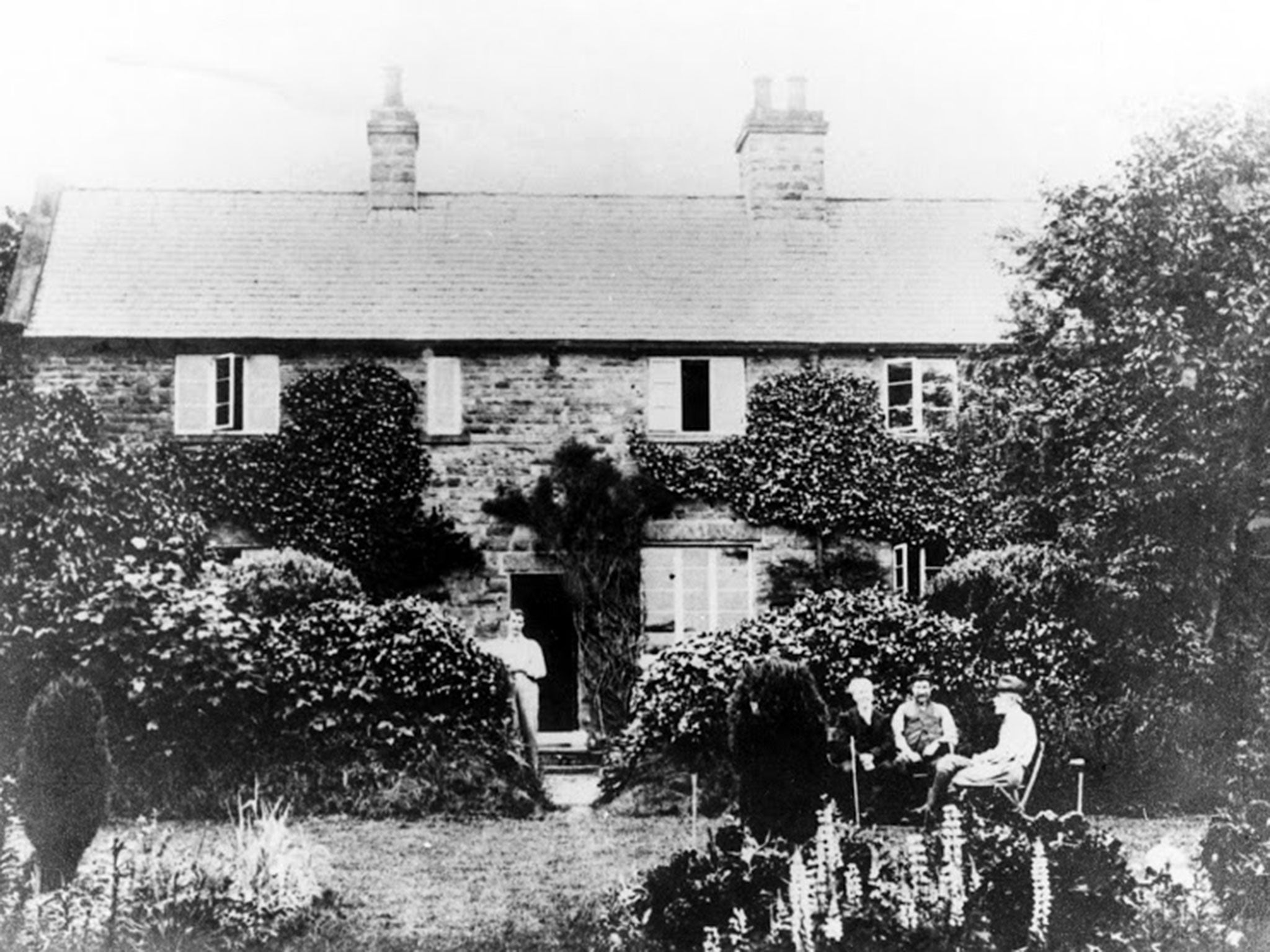 Edward Carpenter, founding father of gay rights in Britain, centre, and friends at Millthorpe in Derbyshire