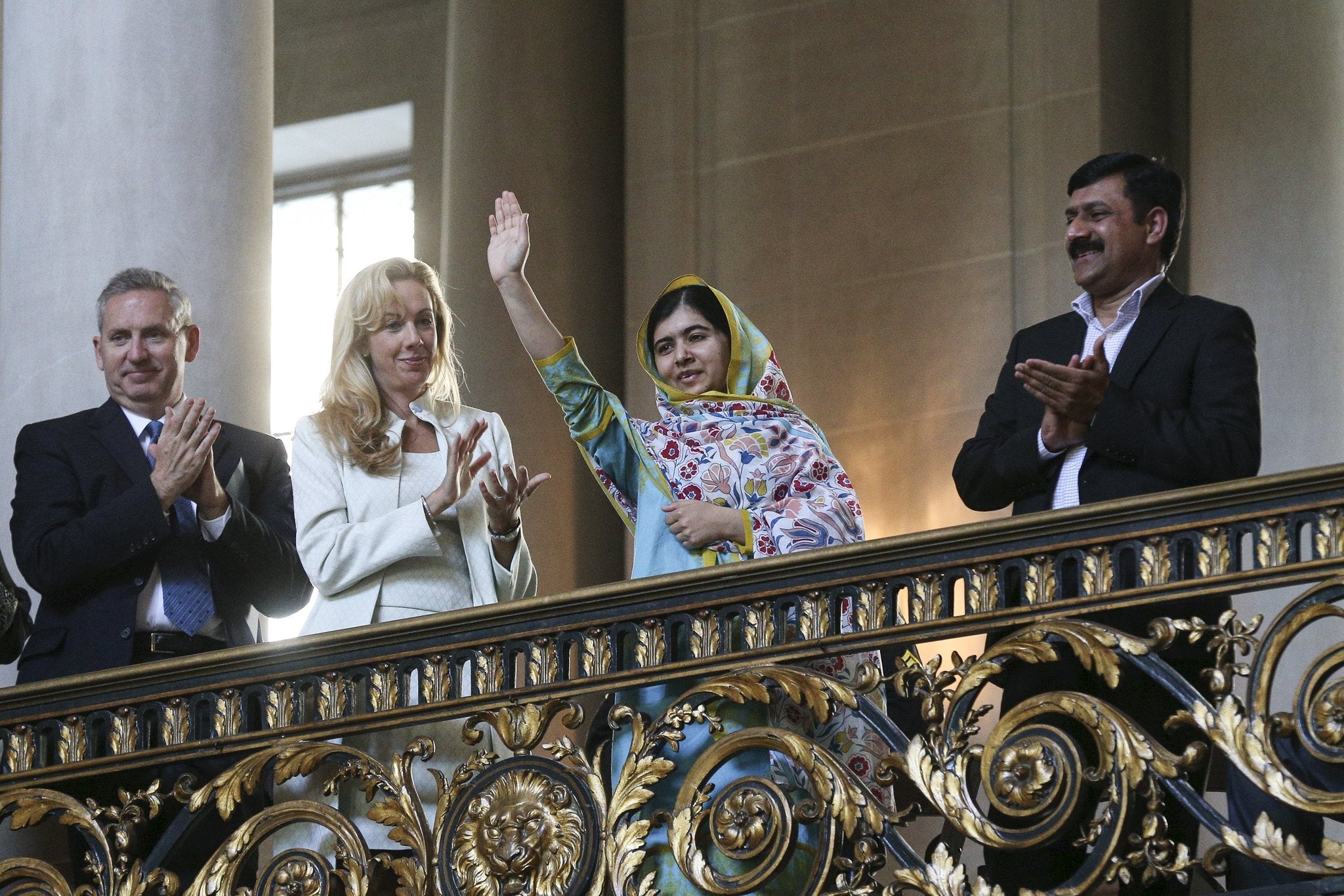 Malala waves after being mentioned in UN Secretary General's speech, on June 26, during a ceremony commemorating the 70th anniversary of the signing of the UN Charter in California (REUTERS/Elijah Nouvelage)
