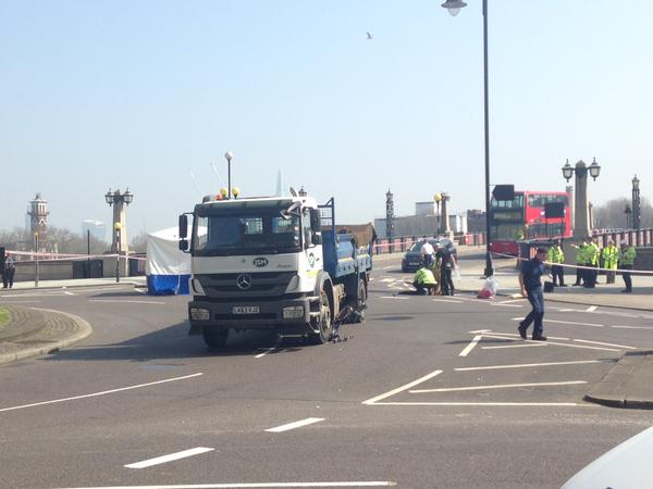 Moira Gemmill's bike lays crushed at the Millbank and Lambeth Bridge junction in April - after the plans for a safer roundabout were dropped