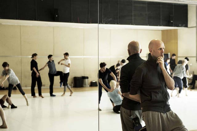 Time to reflect: a rehearsal for the superb 'Tree of Codes', directed by Wayne McGregor (right)