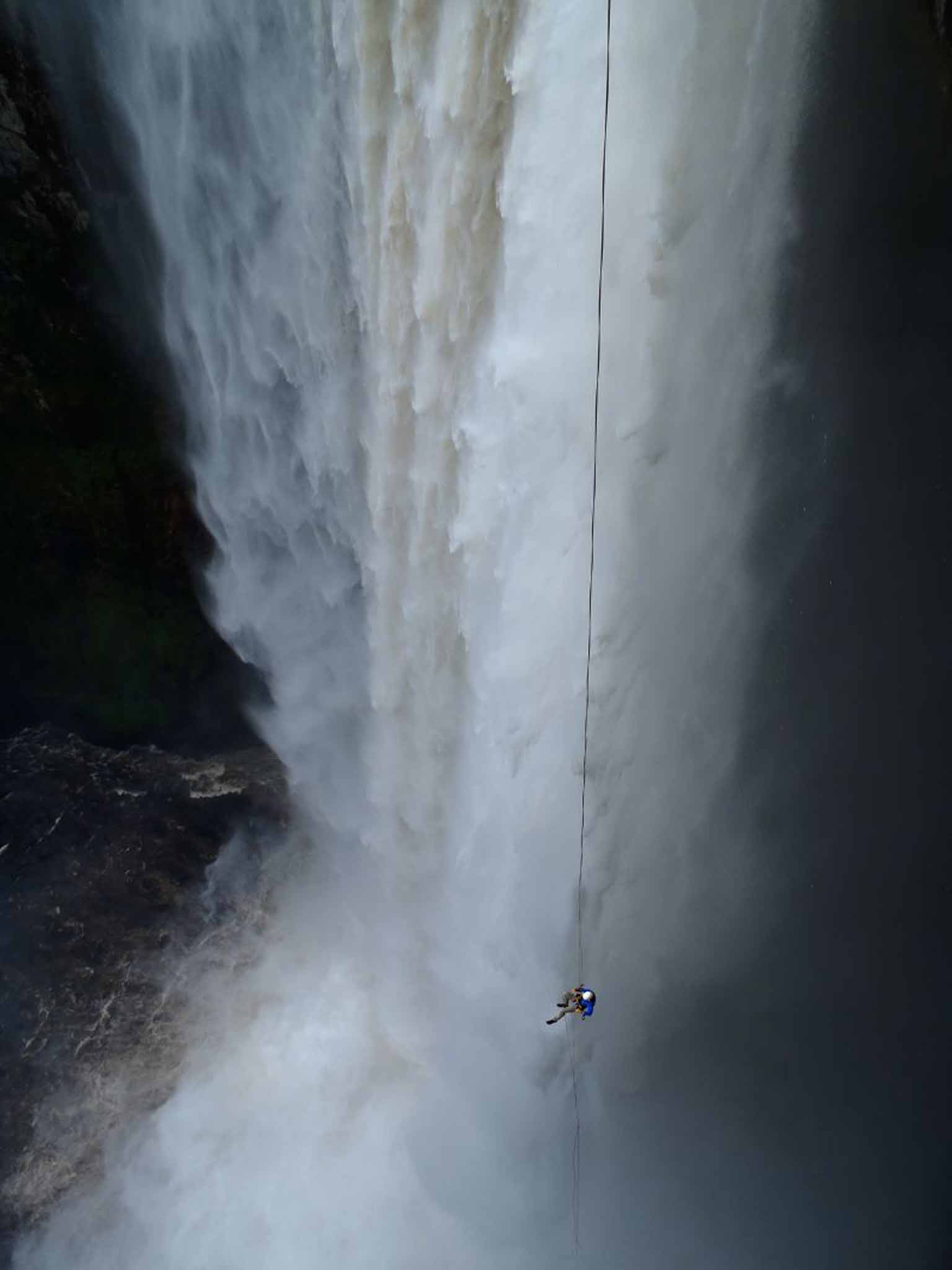 Keith Partridge abseiling down the Kaieteur Falls in Guyana