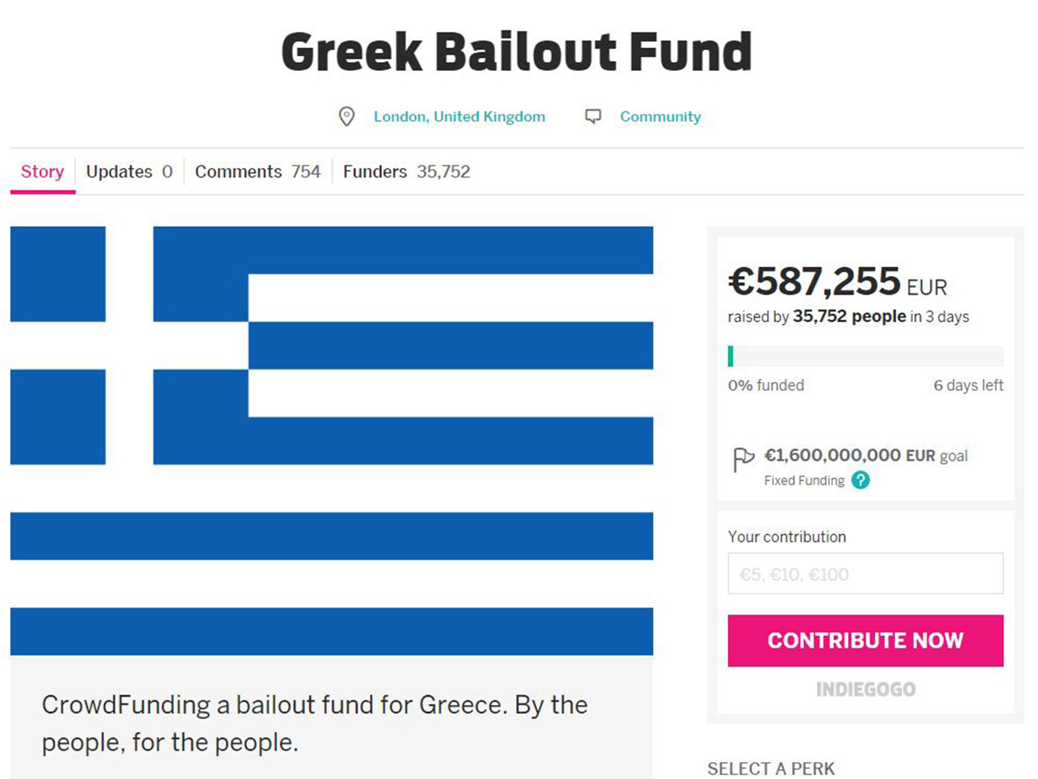 According to the numbers for the original campaign, 7500 people donated enough to be rewarded with a Greek feta and olive salad and 11,300 donated the €10 needed to be rewarded with a bottle of Ouzo