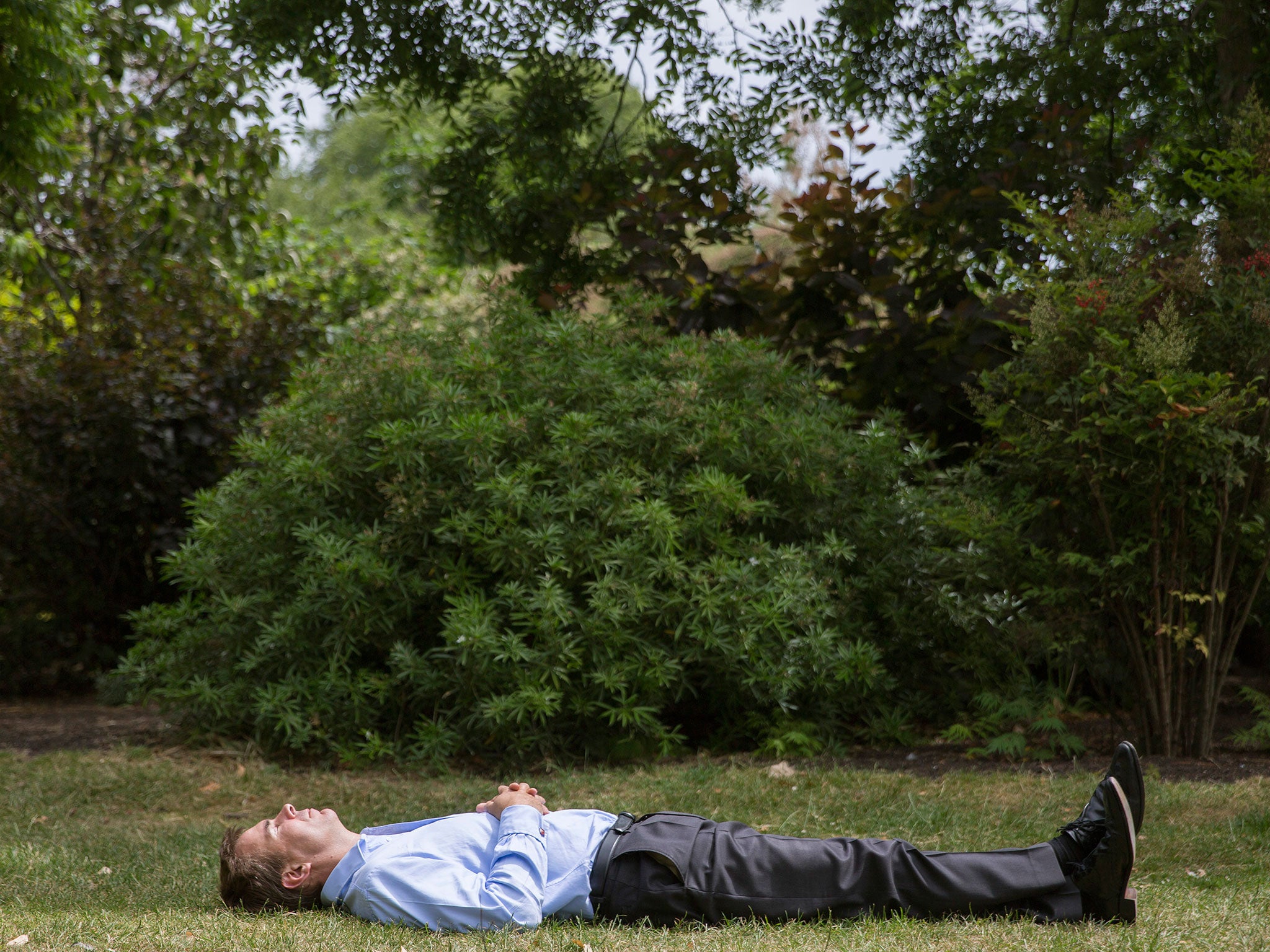 A man relaxes in St. James Park in London