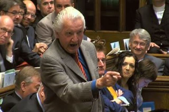 Dennis Skinner asks a typically aggressive question at Prime Minister's Questions