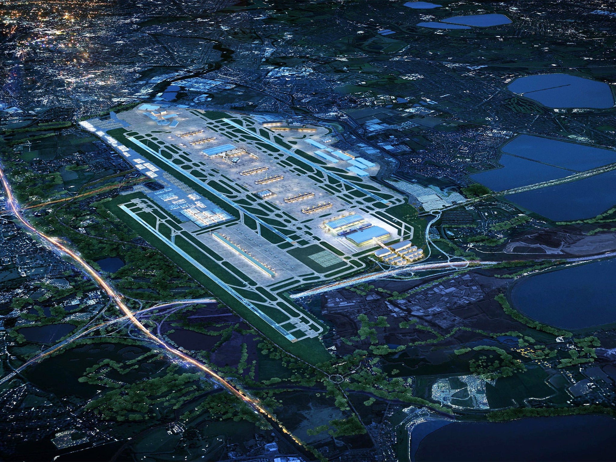 An artist's impression showing how Heathrow Airport could look with a third runway