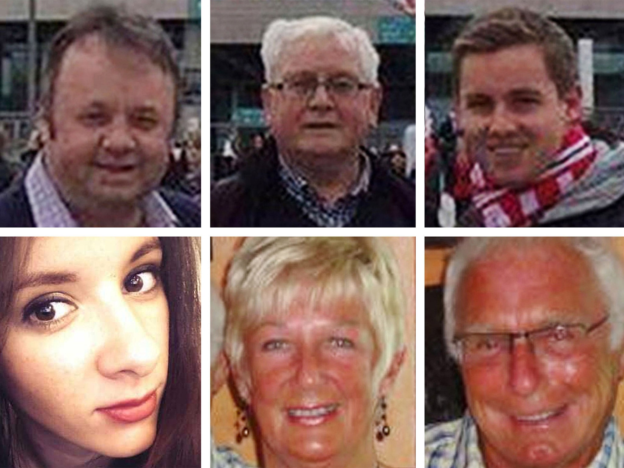 British victims included Adrian Evans, Patrick Evans and Joel Richards, top row from left.