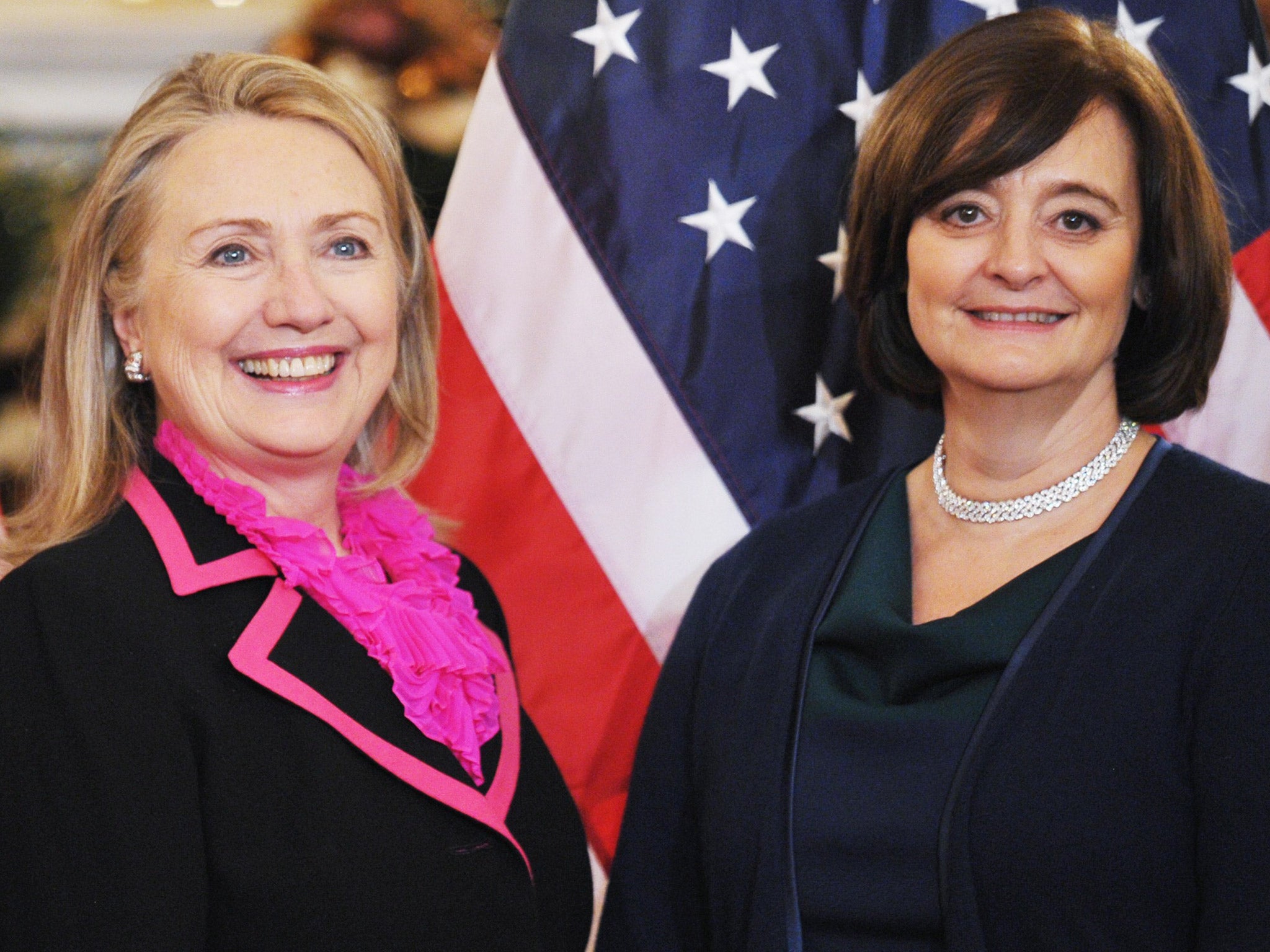 Hillary Clinton and Cherie Blair at the 2012 International Council on Women's Business Leadership