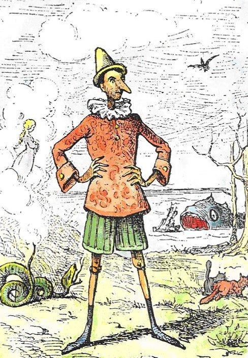 Pinocchio by Enrico Mazzanti, the first illustrator in 1883 of Le avventure di Pinocchio. Storia di un burattino