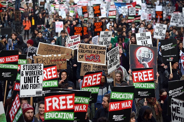 The introduction of tuition fees in England in 2010 has seen mass protests against fees and cuts in the education system