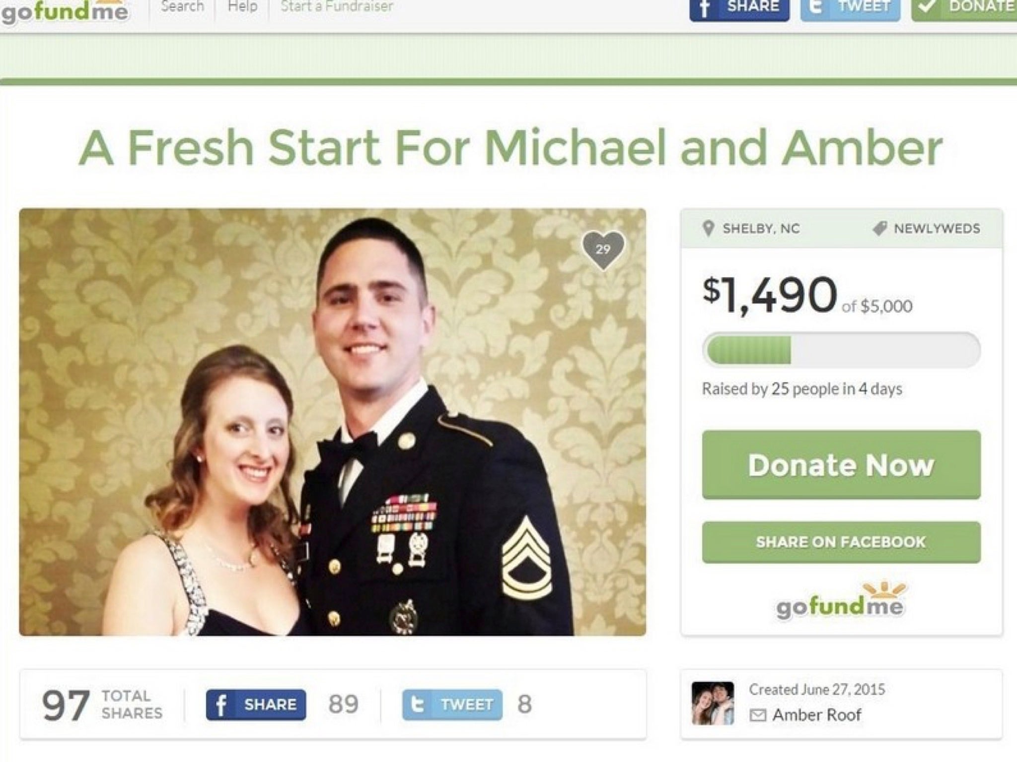 Amber Roof's Gofundme page